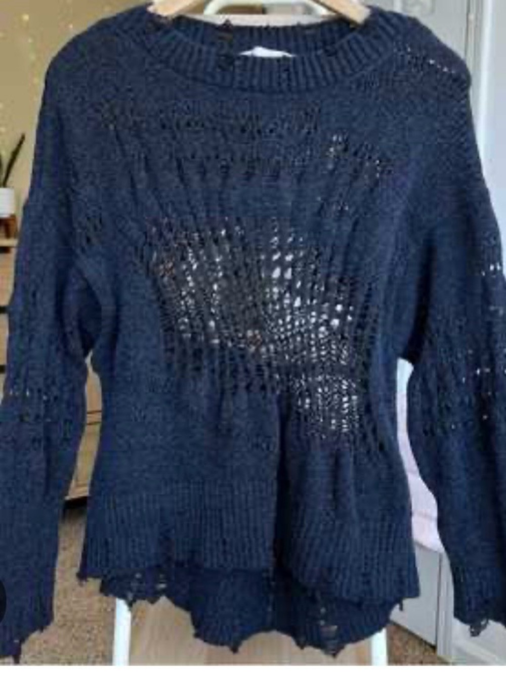 Zara Open-Knit Scoop Neck Sweater in Black